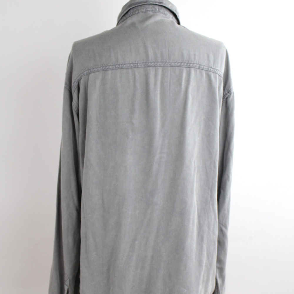Draped Gray Button Down Rayon Shirt Distressed Top - image 5